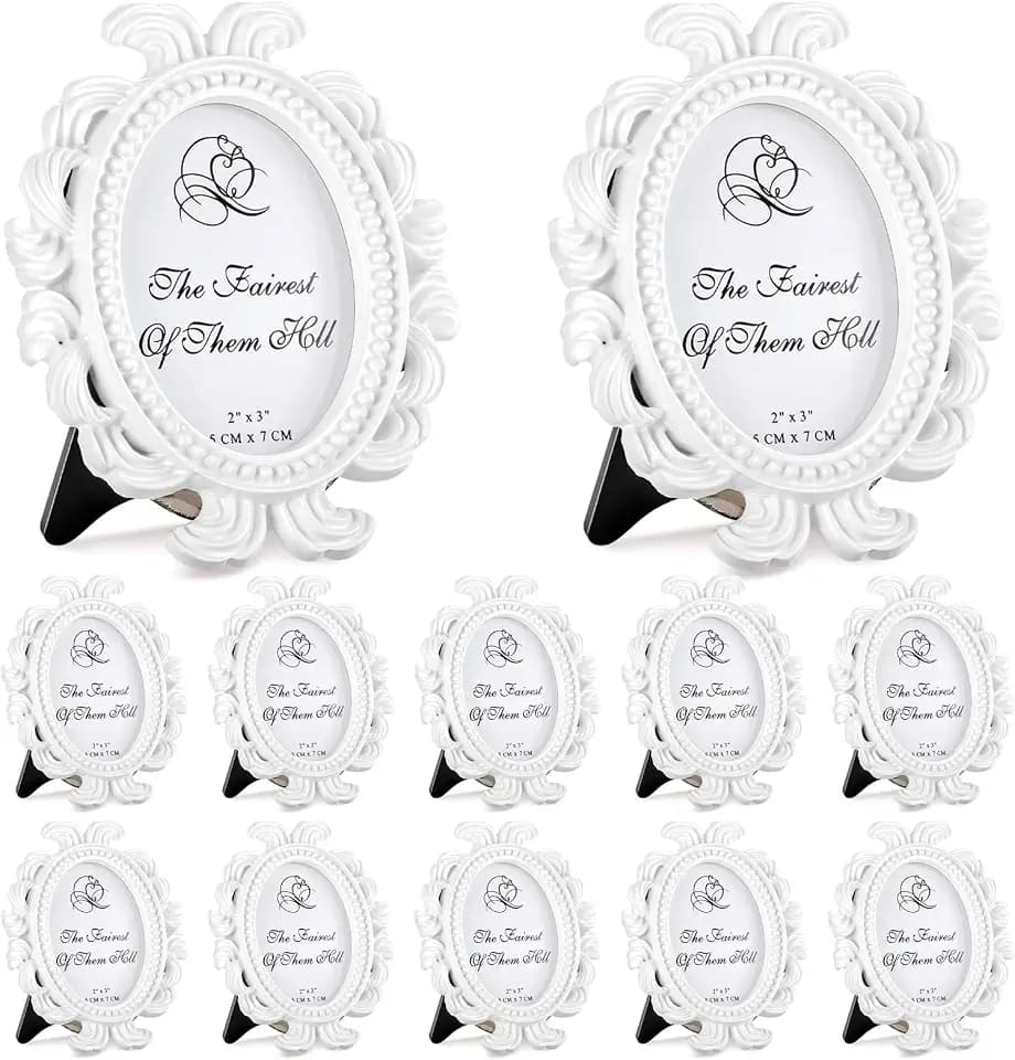 Vicenpal 12 Pcs White Mini Vintage Picture Frames Bulk, 3.2 x 4 Inch