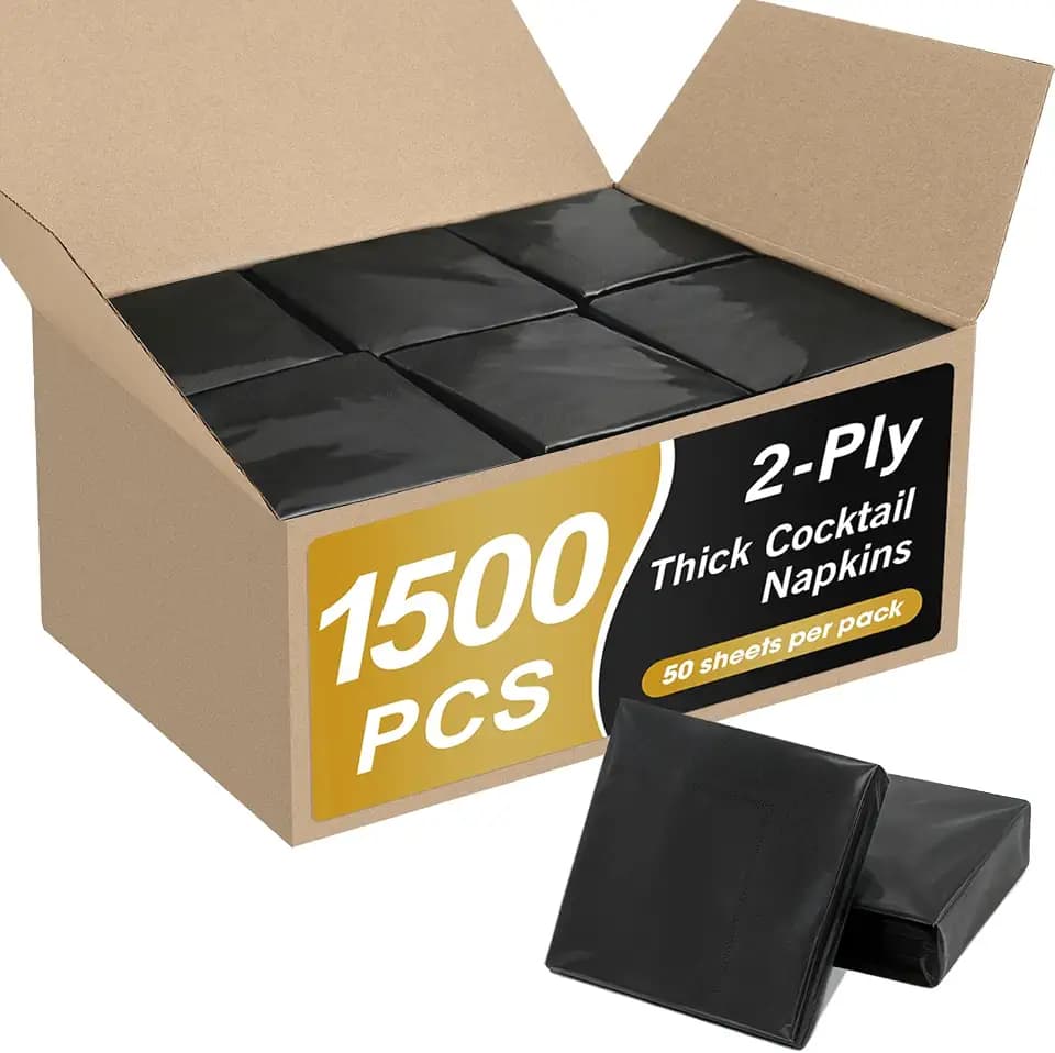 1500 Count Black Cocktail Napkins Paper, 2-Ply Cocktail Napkins Bulk, Black Napkins Disposable for Bar Holiday Dining Party Christmas Wedding and Everyday, 4.5 x 4.5 Inch
