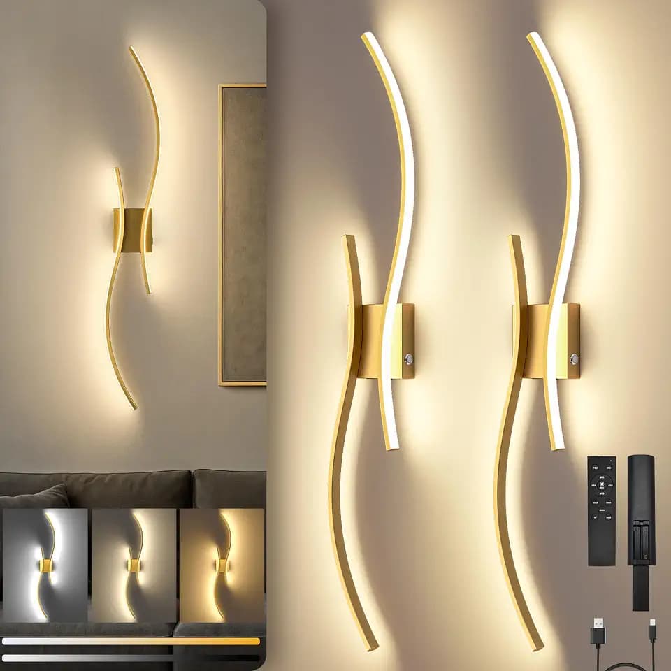 10000mAh Battery Operated Wall Sconces Set of 2, Gold, 39.4 Inch