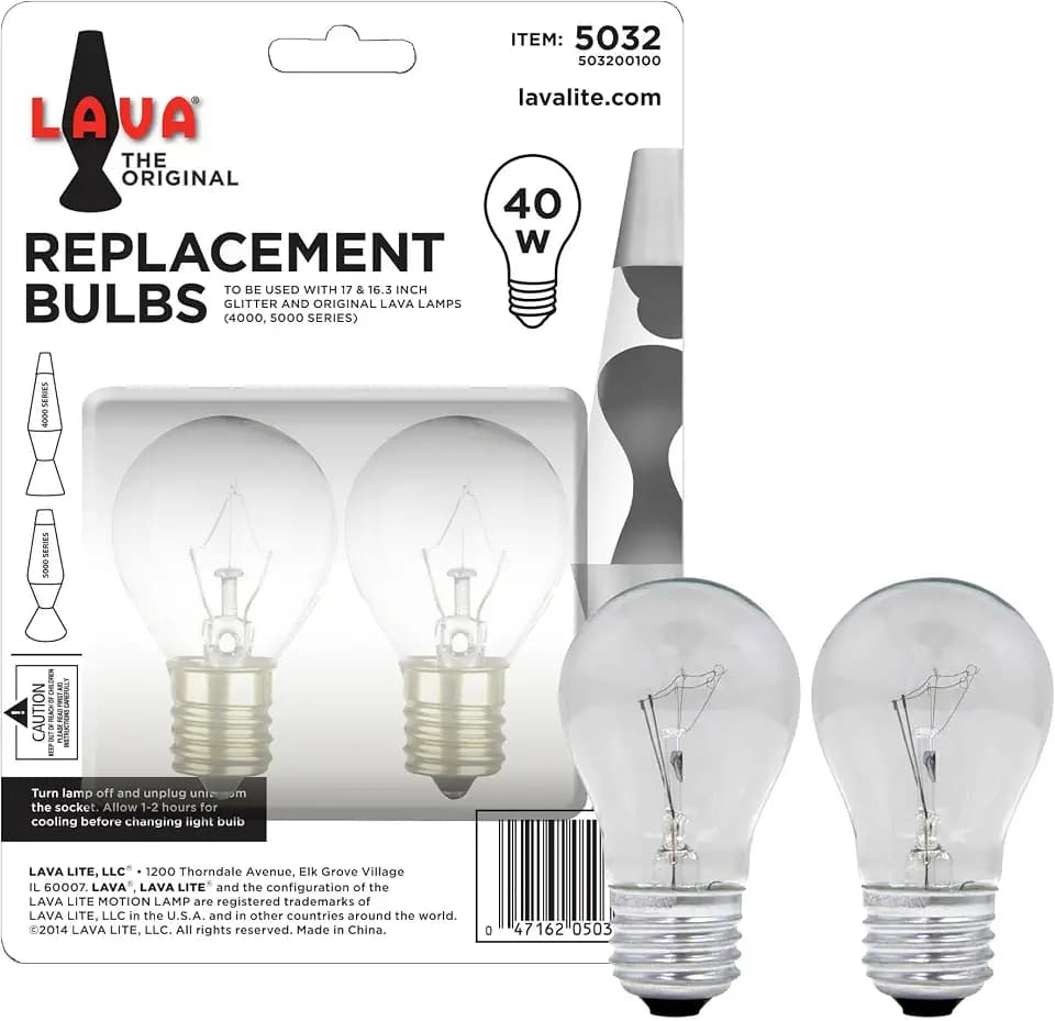 Lava 5032-6 40-Watt Replacement Item #5032 Light Bulb, 2 Count (Pack of 1), Clear