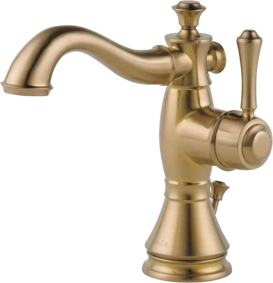 Delta Faucet Cassidy Single Hole Bathroom Faucet, Gold Bathroom Faucet, Single Handle Bathroom Faucet, Metal Drain Assembly, Champagne Bronze 597LF-CZMPU