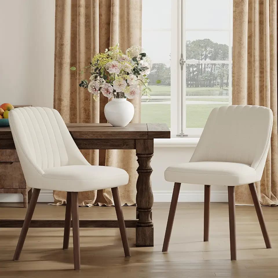 MALOL Dining Chairs Set of 2,Modern Fabric Kitchen Chairs with Back,Beige
