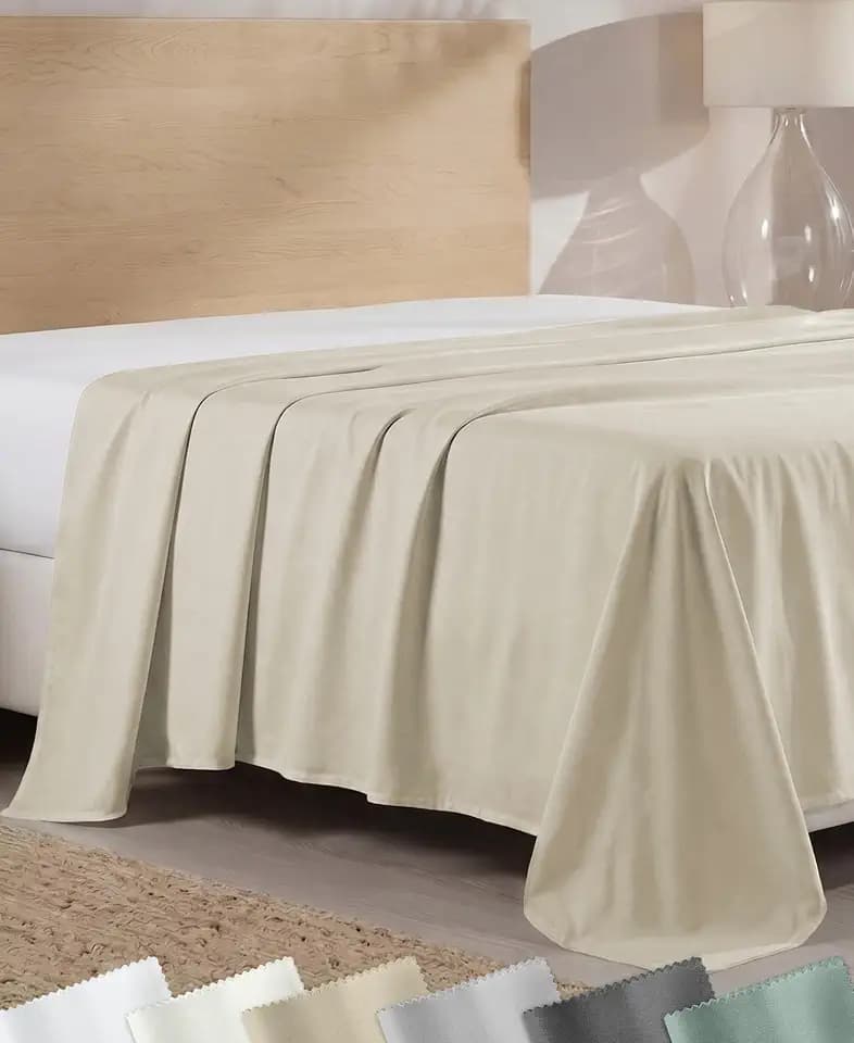 California Design Den Soft 100% Cotton Sateen Full Top Sheet, Beige