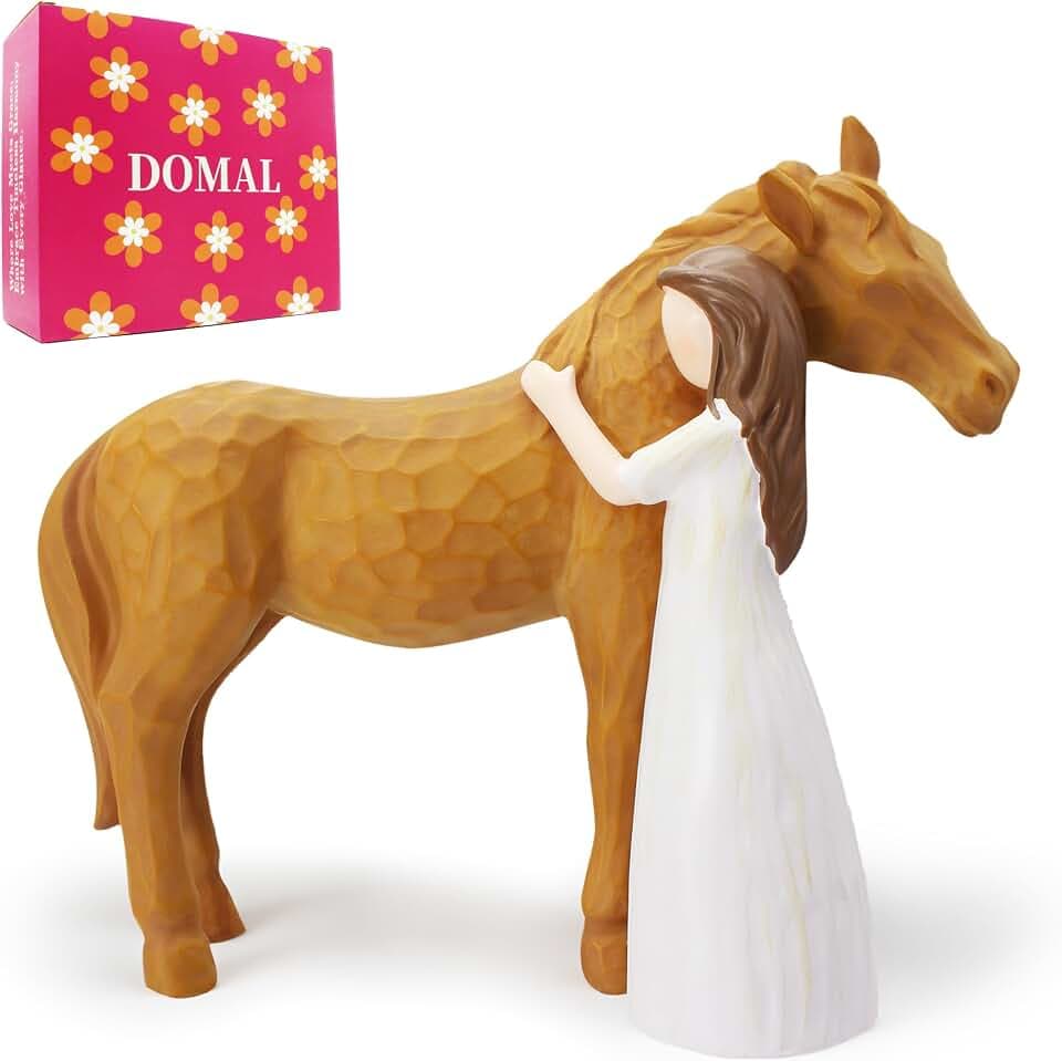 Horse Gifts for Women - Hand-Painted Sculpted Resin Figurine Statue, Girl Embracing Horse Statue Decor Gifts for Girls, Memorial Keepsake for Cowgirls & Equestrians for Birthday