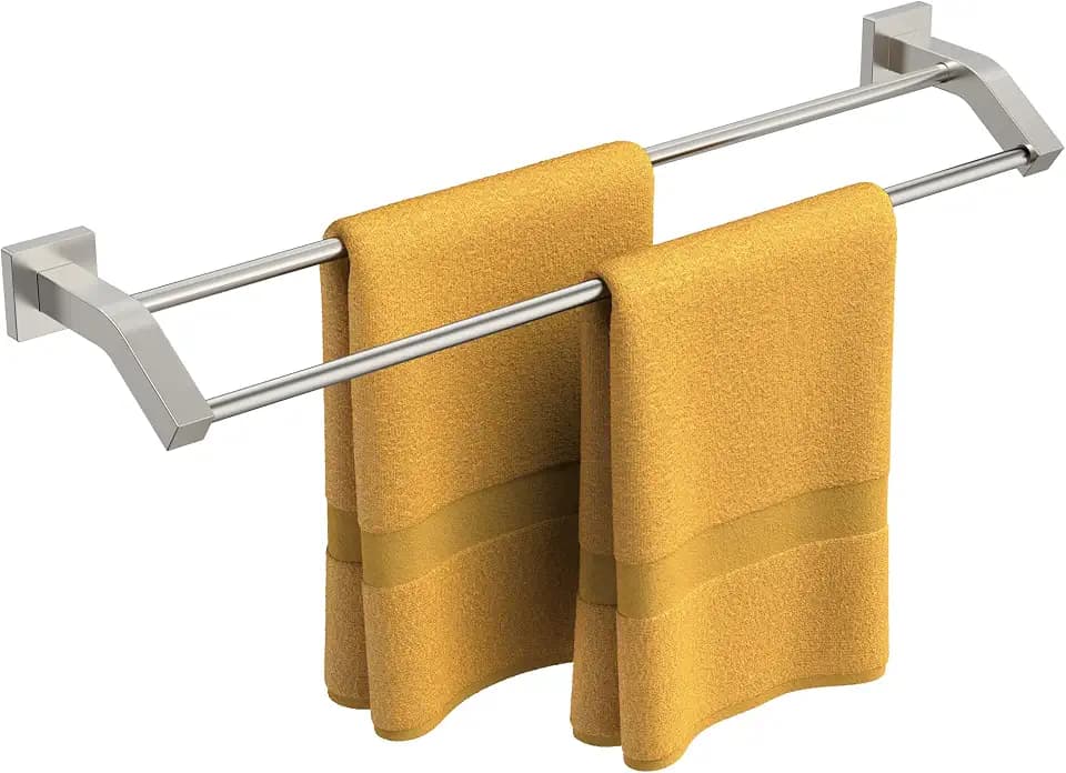 FORIOUS Double Towel Bar 30", Bathroom Towel Rack Square Brushed Nickel