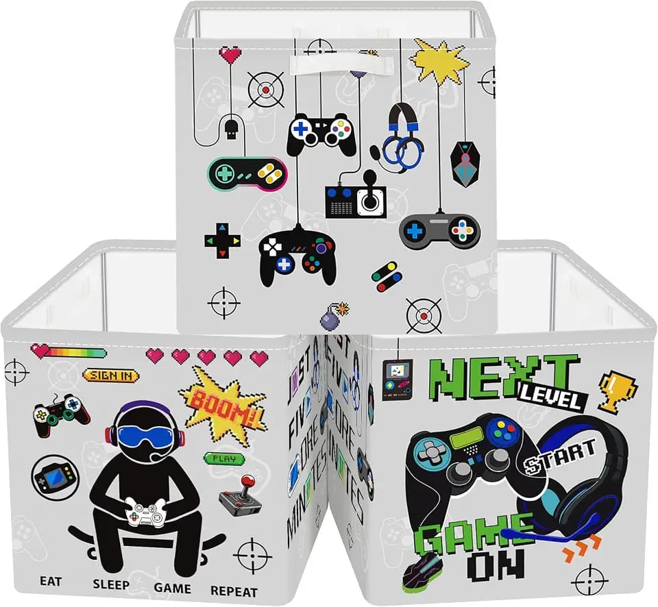 Clastyle 11.8" Gaming Storage Basket Set of 3 for Kid Boy Toy Clothes Bin