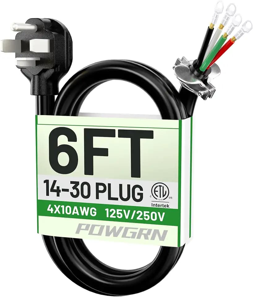 POWGRN 6FT 4 Prong Dryer Cord, Pure Copper Wire, 30 Amp, ETL Listed