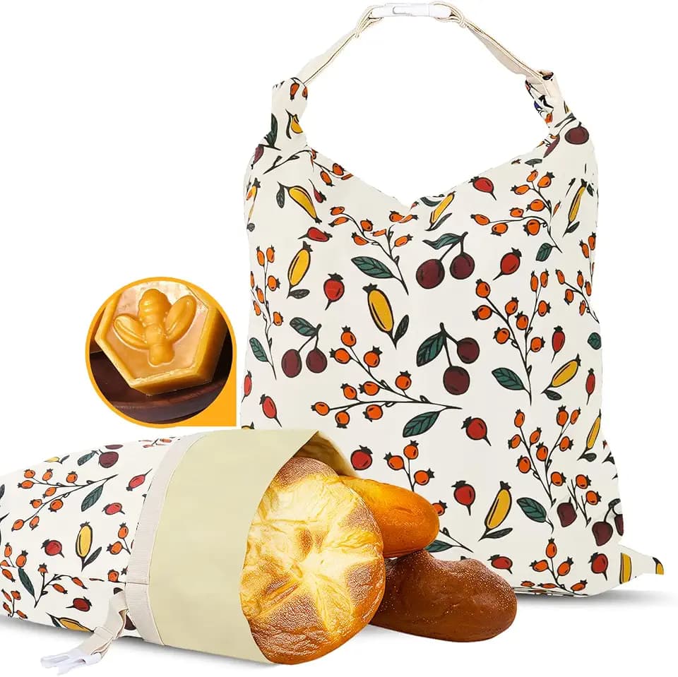 2 Pack Beeswax Bread Bags - 17x13 Inch Reusable Bread Storage Bags,Bees Wax Lined Bread Bags for Home Cooks fresh bread storage Easy Clean (Berry orange)