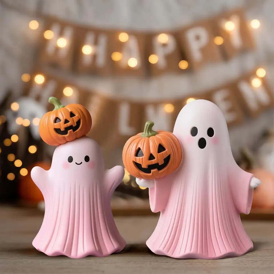 Halloween Decorations Indoor- Cute Ghost Figurine with Pumpkin