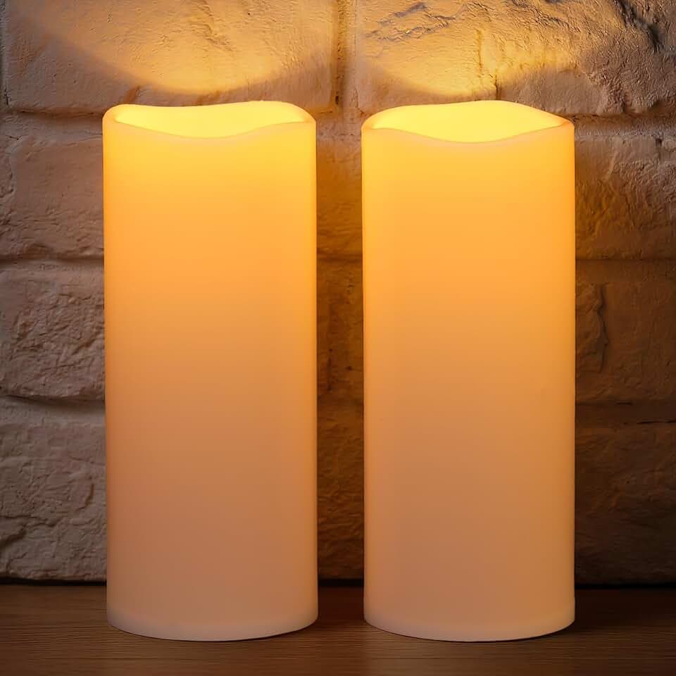 12" x 5" Large Waterproof Outdoor Solar Flameless LED Candles - 2 Pack