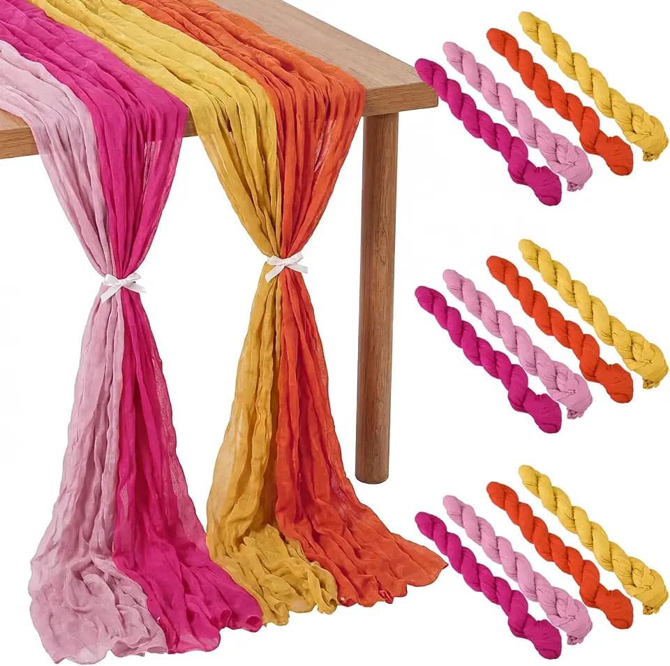 Remagr 12 Pcs Pink and Orange Cheesecloth Gauze Table Runners