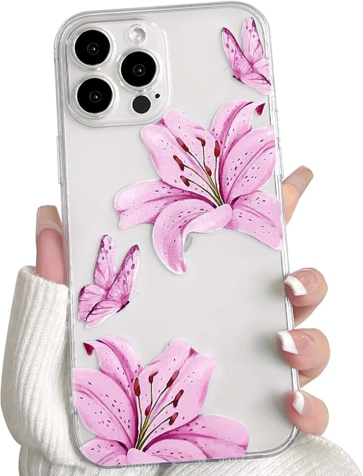 NITITOP Compatible for iPhone 16 Pro Max Case Cute Flower - Rose Red
