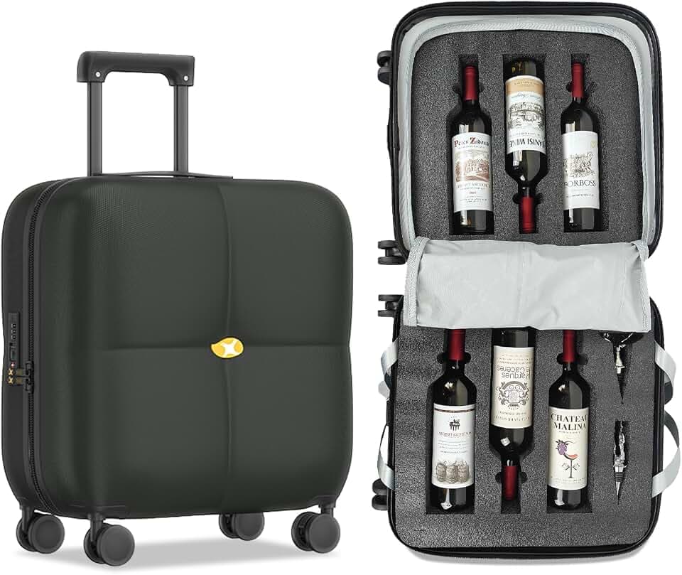 Wine Suitcase, 6 Bottle Wine Luggage, Durable Wine Travel Case, Fly With Wine Suitcase with TSA Lock, Versatile Wine Carrier with Removable Inserts and Silent Spinner Wheels