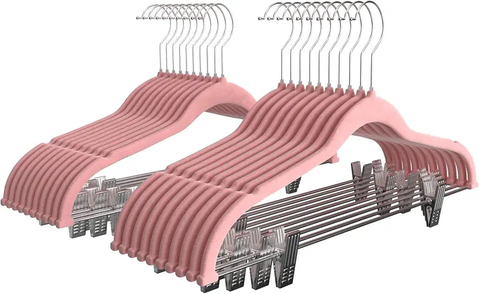 VECELO 20 Pack Velvet Clothes Hangers with Adjustable Clips,Heavy-Duty Non Slip & Space-Saving with 1 Magic Hangers & 2 Tie Rack for Suit Coat Pants Skirt Dresses