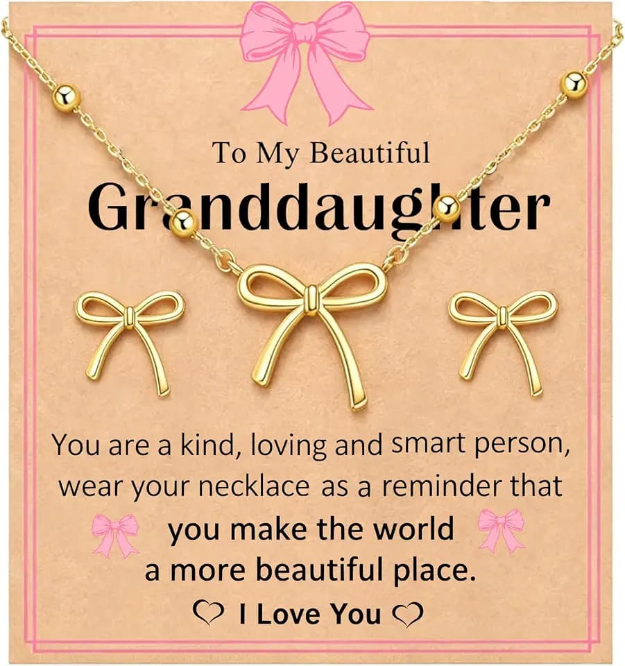 MYJMN Bow Necklace Earrings Trendy Jewelry Gifts for Women