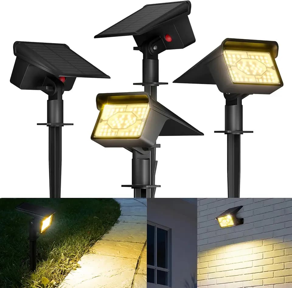 FLOWood IP68 Solarstrahler für Außen mit 60 LED, Warmweiß, 4 Stück