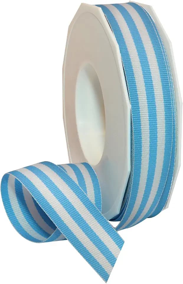 Morex Ribbon Striped Polyester Grosgrain Ribbon, Party Decorations, Gift Wrapping, Fun Patterns, 7/8" by 20 yd., Baby Blue