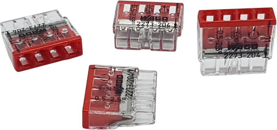 Wago 50 Stück Verbindungsklemmen COMPACT Ø 0,5-2,5 mm², 4-polig, transparent/rot, 2273-204