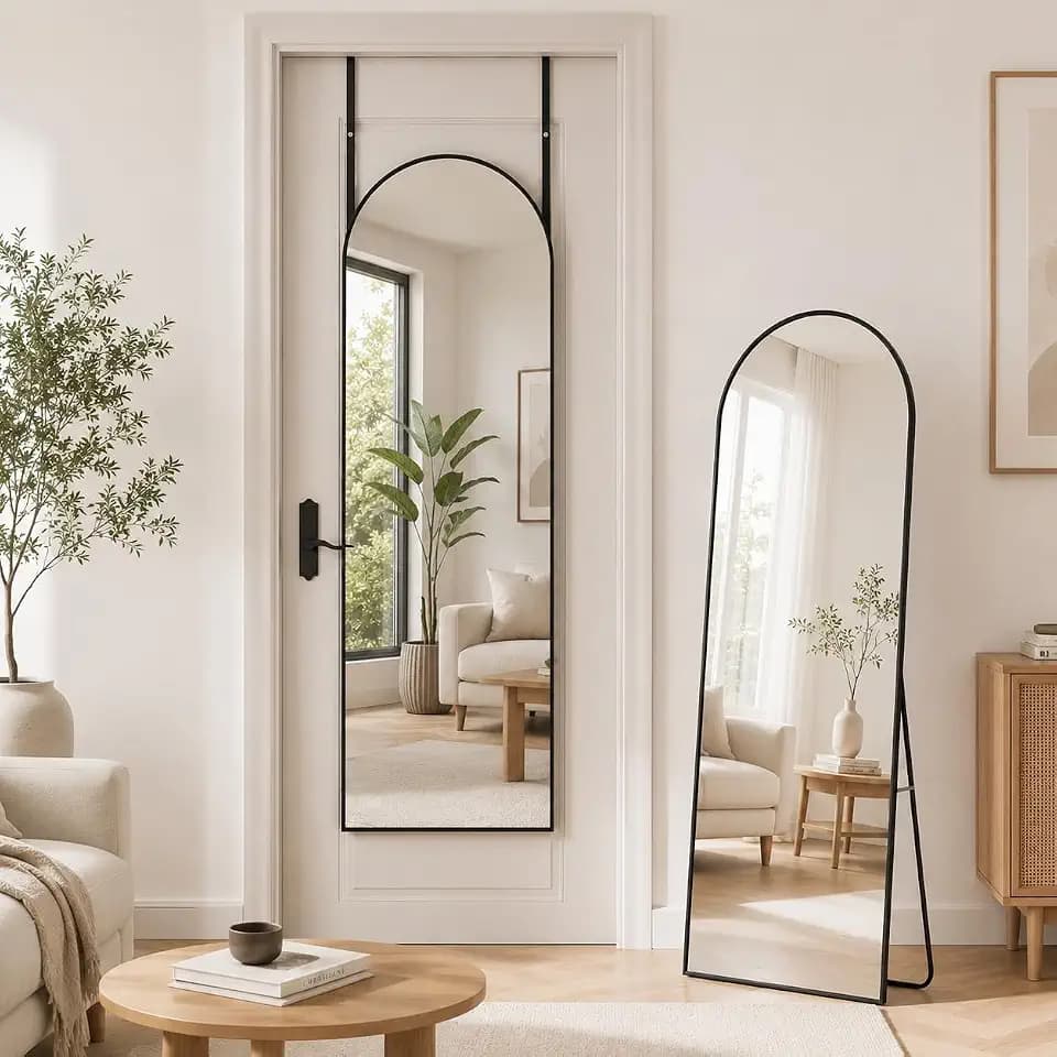 Antok 56" x14” Arched Full Length Mirror, Floor Mirror with Stand,Black