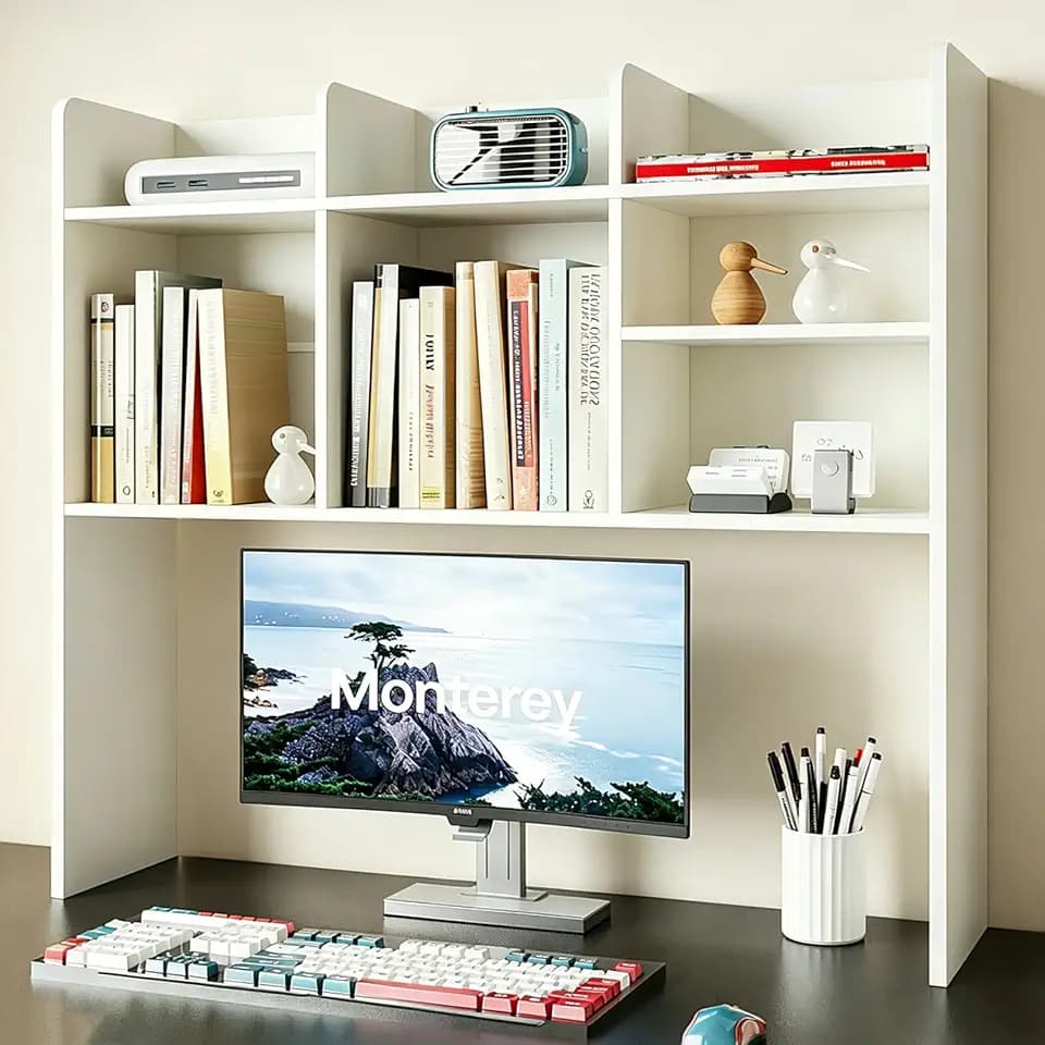 ChooChoo Desk Hutch Dorm, Desktop Bookshelf with 7 Shelves