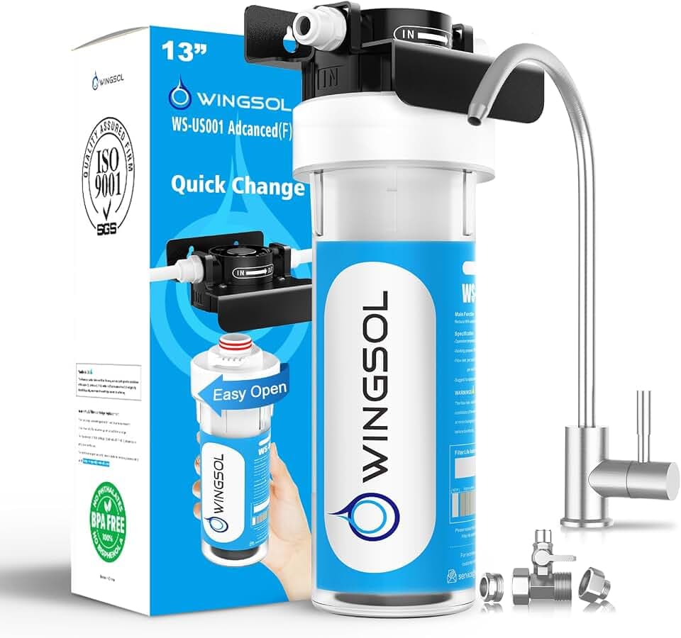 WINGSOL Under Sink Water Filter System with Dedicated Faucet, NSF/ANSI 53&42 Certified, 1 Year, Reduces PFAS, PFOA/PFOS, Lead, Chlorine, Heavy Metals, Bad Taste & Odor, Mineral pH+ with EZ Change