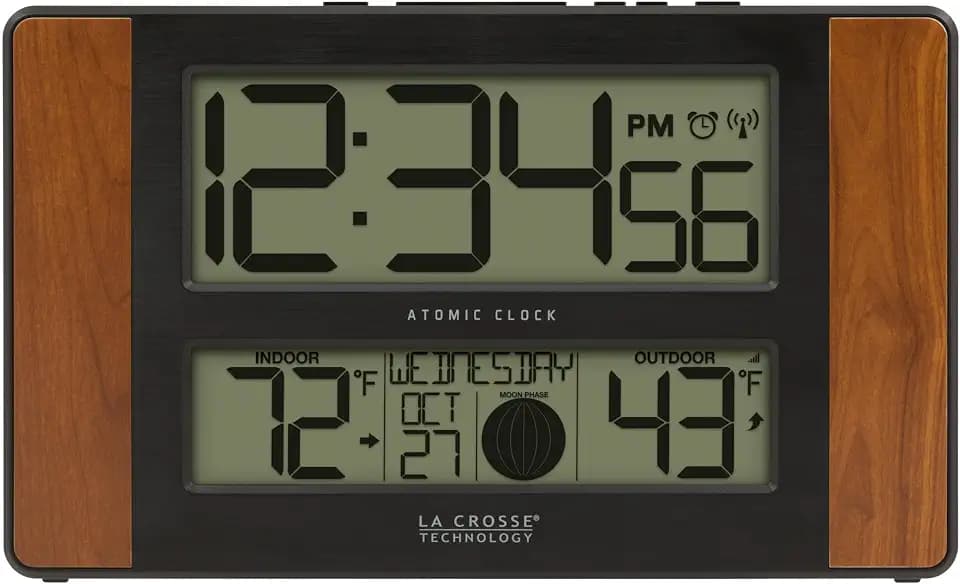 La Crosse Technology 513-1417CH Atomic Digital Clock, Cherry Finish