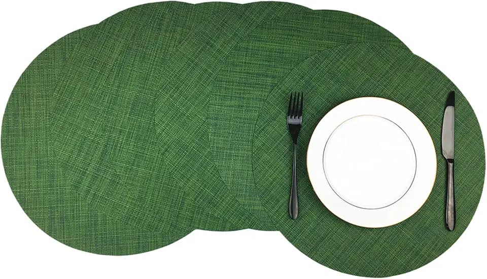 WAZAIGUR Round Placemats Set of 6, Vinyl Place Mats, 15inch, Hunter Green