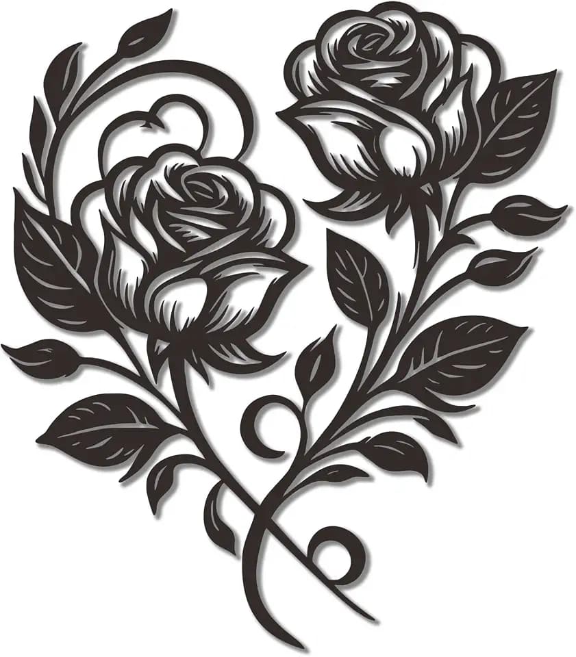 YATEASLU Metal Rose Heart Wall Decor, Black, 12.6x11 Inch