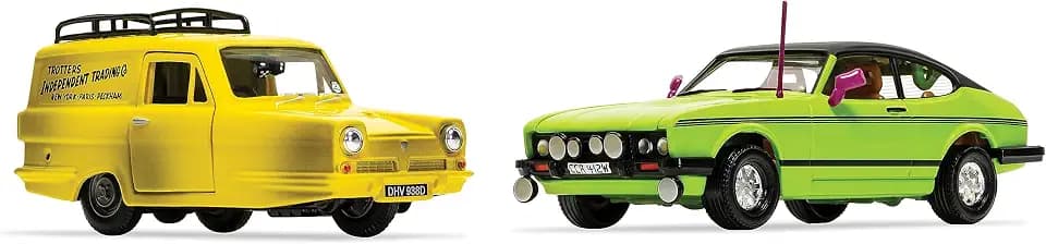 Corgi Diecast Only Fools and Horses Reliant Regal and Ford Capri MK II 1:36 Display Model Cars Twinpack CC99189,Yellow & Green