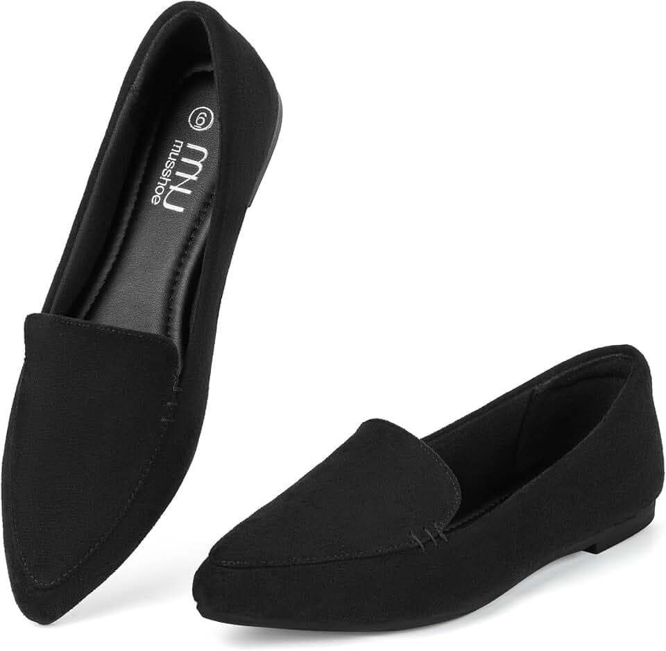 MUSSHOE Pointed Toe Flats for Women, Comfortable Business Casual Work Shoes, Slip On Loafers for Women with Arch Support, Office Walking Flats for All Day Standing