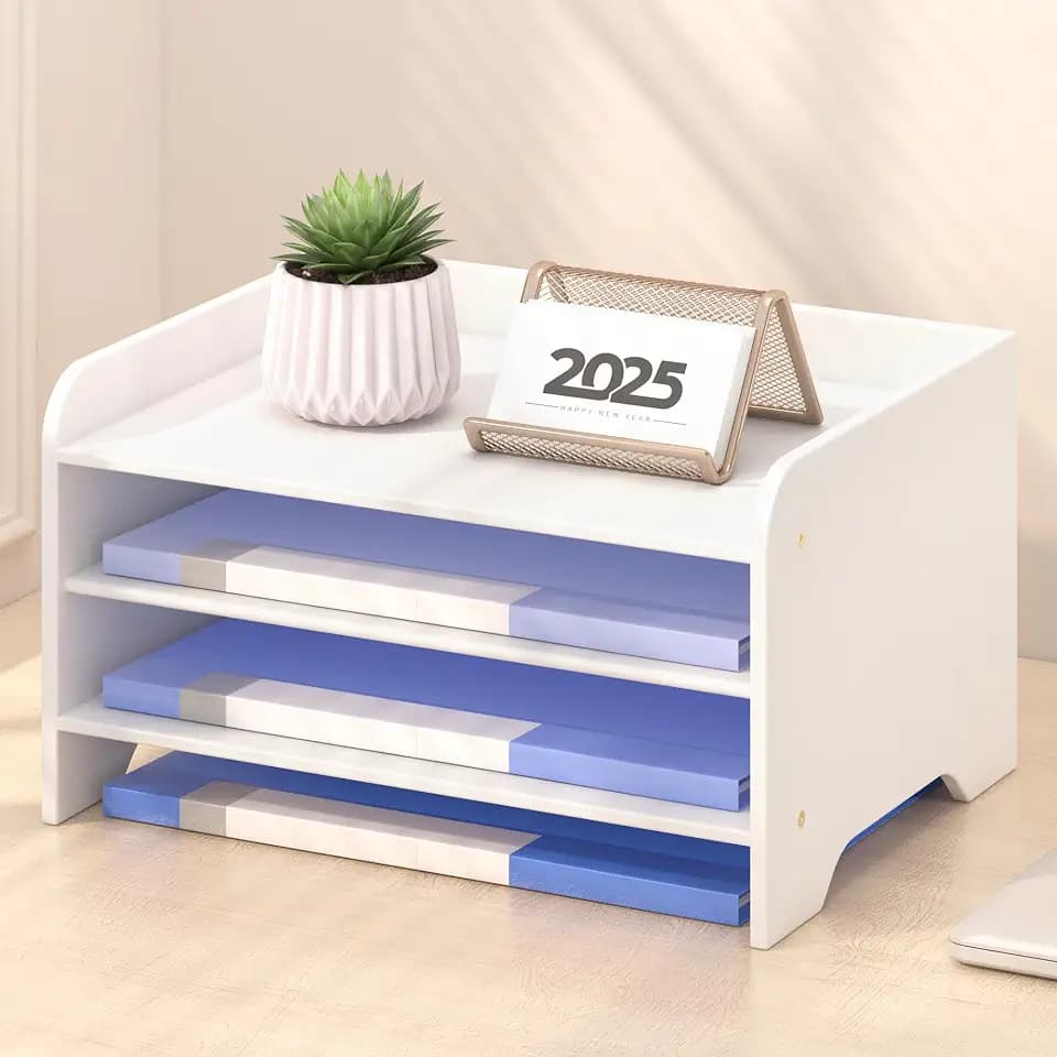 Bamboo File Organizer for Desk, Desktop Paper Tray and Mail Holder