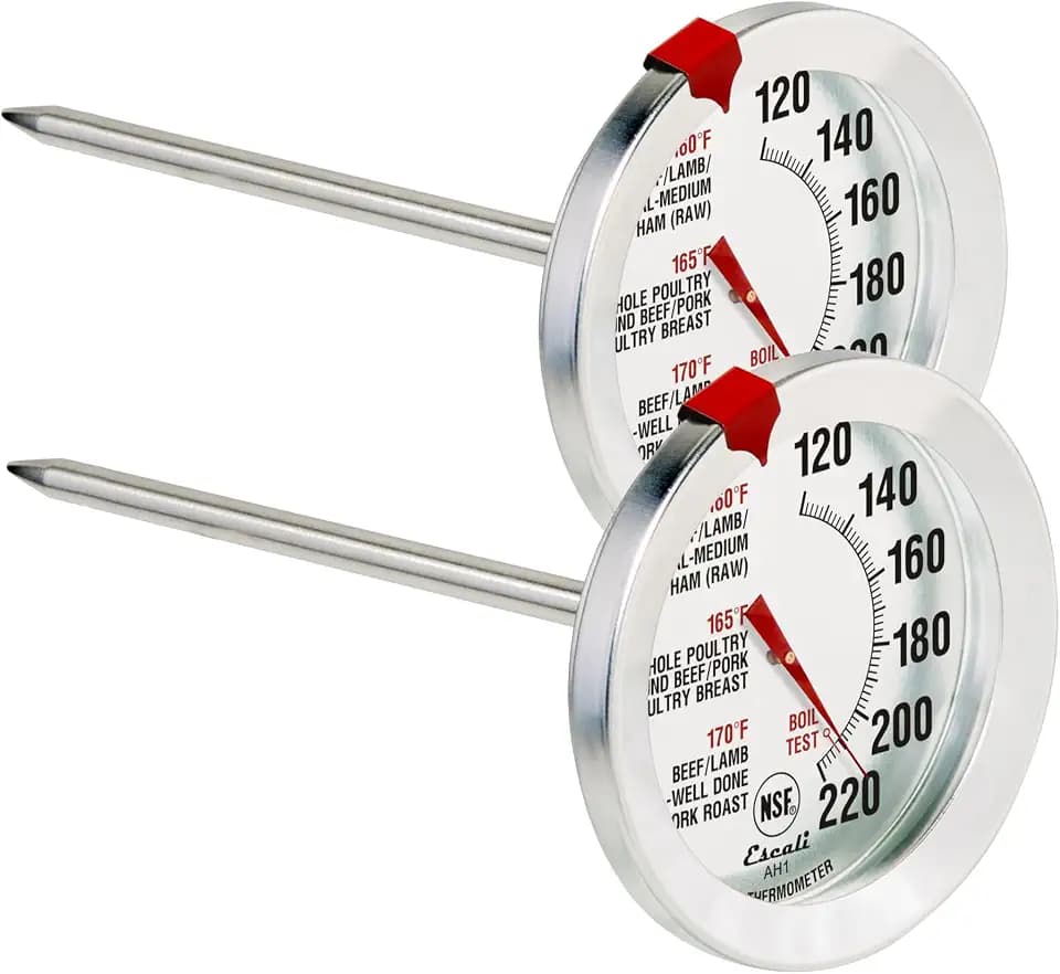 Escali AH1 2 Pack Oven Safe Meat Thermometers, Stainless Steel, Thermometer with 2.5 inch Large Dial, Oven and Grill Safe Temperature Gauge for Cooking, Roasting, Baking, Candy, Steak, Turkey