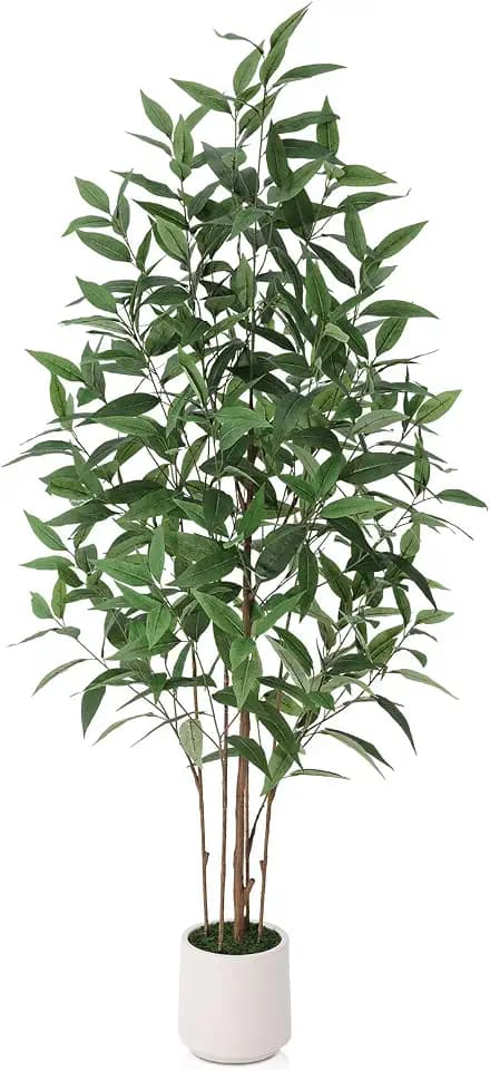 Ferrgoal 5Ft Artificial Eucalyptus Plant with White Planter