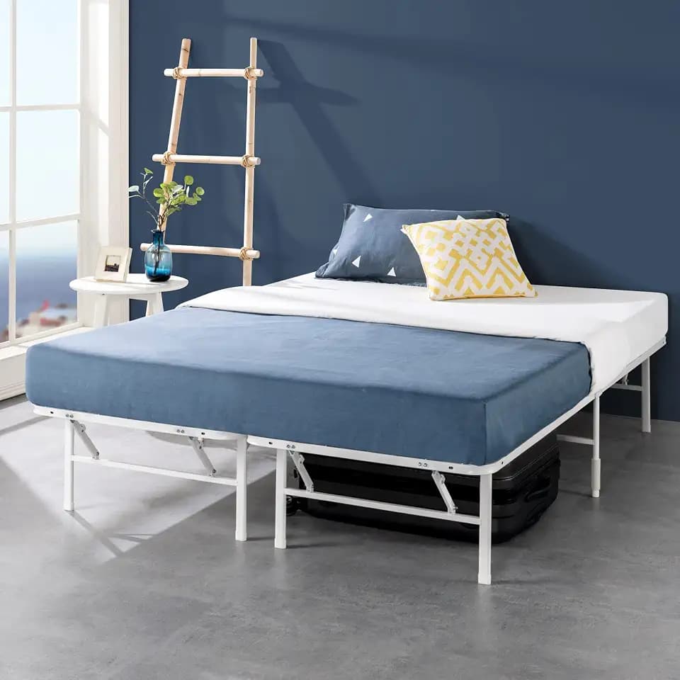 Zinus SmartBase Tool-Free Assembly Mattress Foundation, 14 Inch Metal Platform Bed Frame, No Box Spring Needed, Sturdy Steel Frame, Underbed Storage, White, Full