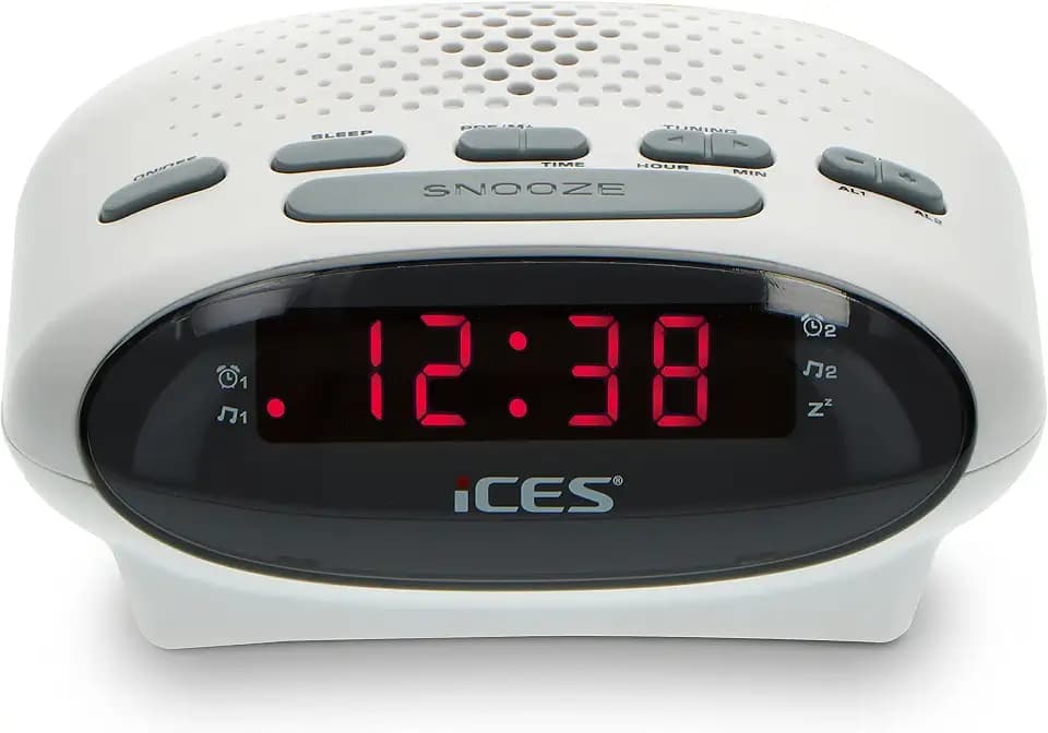 iCES ICR-210 WHITE - Uhrenradio - Radiowecker mit Stromkabel - 2 Weckzeiten