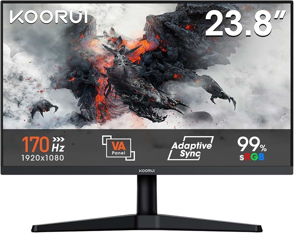 KOORUI Gaming Monitor 24 Zoll, 170Hz Bildschirm FHD Adaptive Sync HDMI 1.4