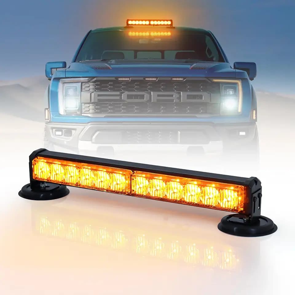 Dinfu 12 Zoll Blinken LED Warnleuchte Akku Gelbe Lichtleiste, 12v frontblitzer orange led blitzer mit 14 Blinkende Stroboskop-Modi für Auto Pkw Truck Traktor KFZ LKW (mit Zigarettenanzünder)