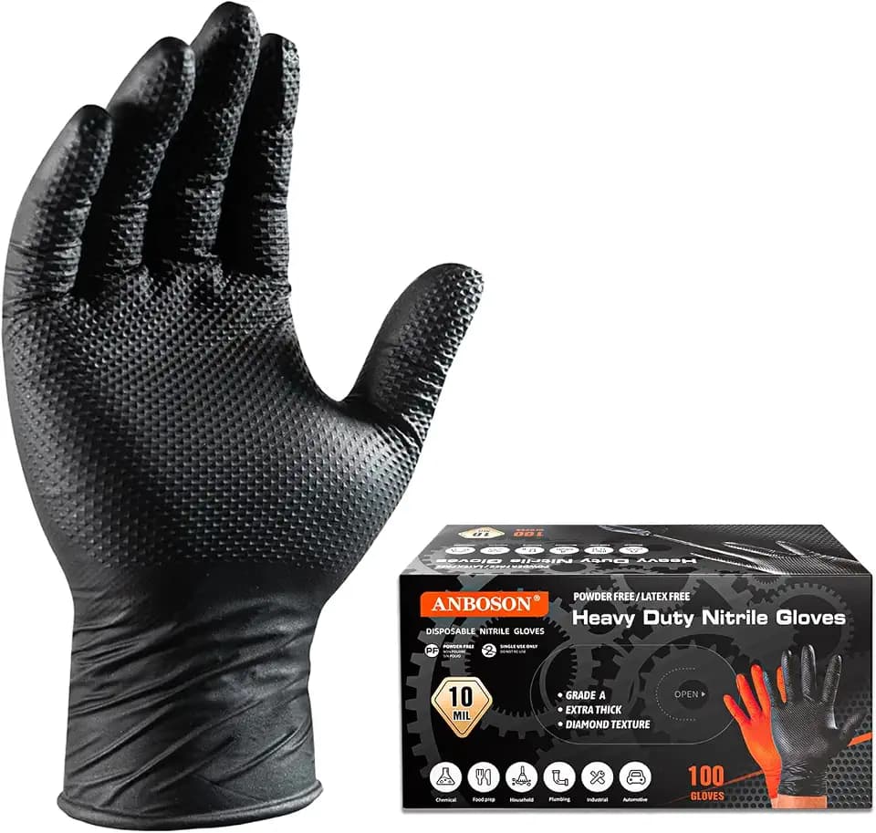ANBOSON 10 Mil Heavy Duty Diamond Texture Nitrile Gloves, Large, 100 Ct