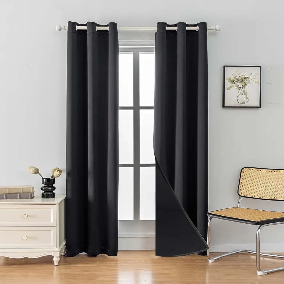 Anytime 100% Blackout Curtain 2 Panels Set,Thermal Insulated Window Drapes for Bedroom,Full Shading Panels (Black,42W x 72L)
