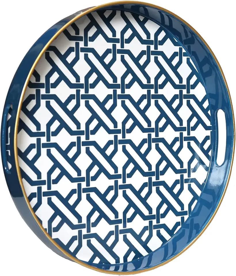 Spsyrine Round Plastic Geometric Serving Tray for Bathroom, Kitchen