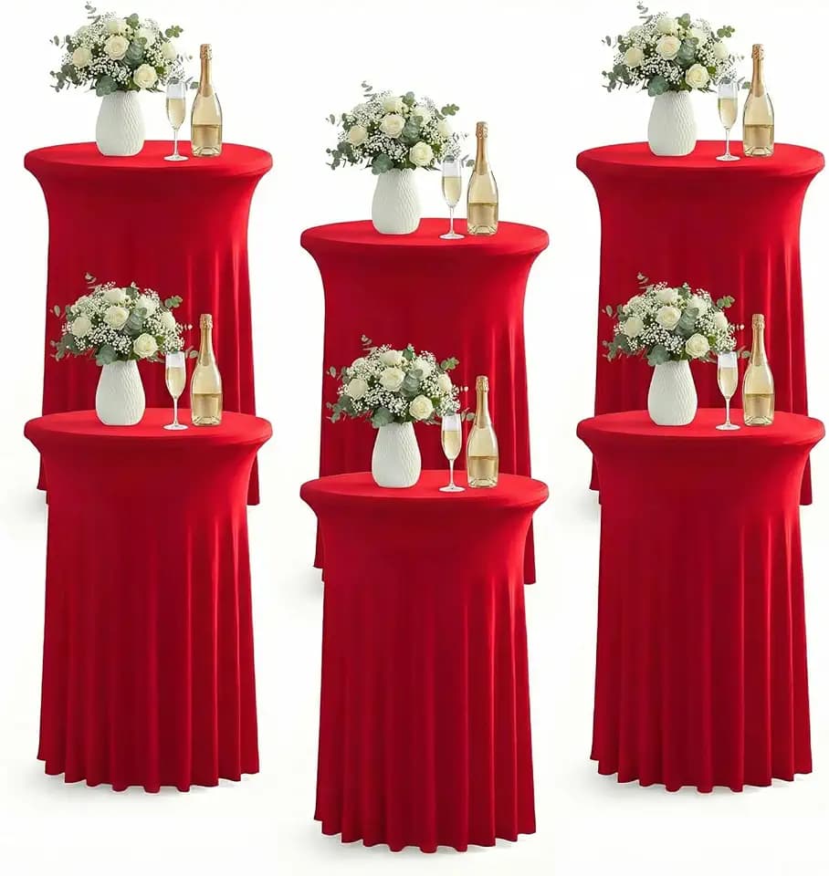 ArtSocket Cocktail Table Covers, Ruffle Skirt, 6-Pack, Spandex Red