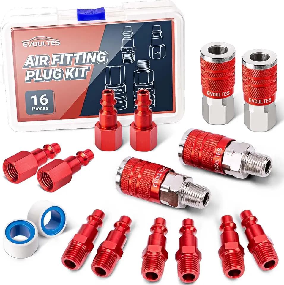 16 Pack Universal 1/4" NPT Air Hose Fittings Kit, Quick Connect Couplers