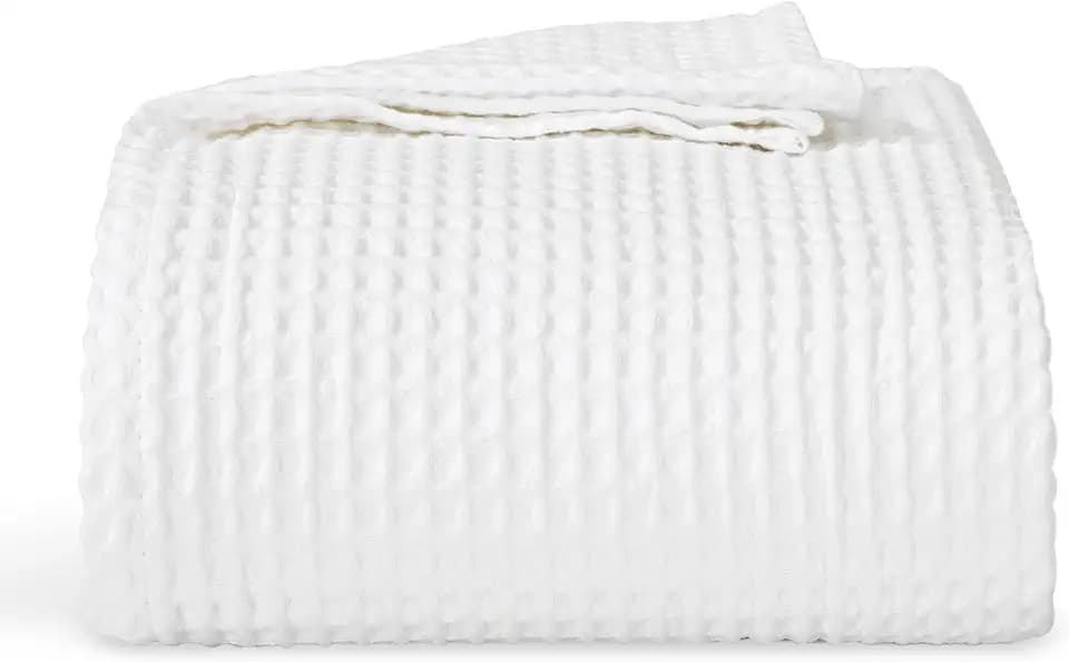 EGOHOME Cotton Two-Tone Check Pattern Waffle Blanket Queen Size