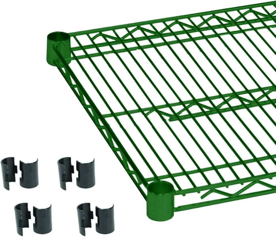 Thunder Group CMEP2160 Wire Shelving, 21" x 60", 600 lb. Capacity, with 4 Sets of Sleeve Clips, Heavy Duty, epoxy Coated, Green, NSF, Pack of 2
