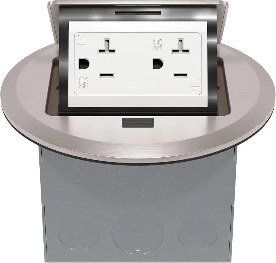 TG Pop-Up Round Floor Box Kit with 20A Outlet, Nickel Plated Brass