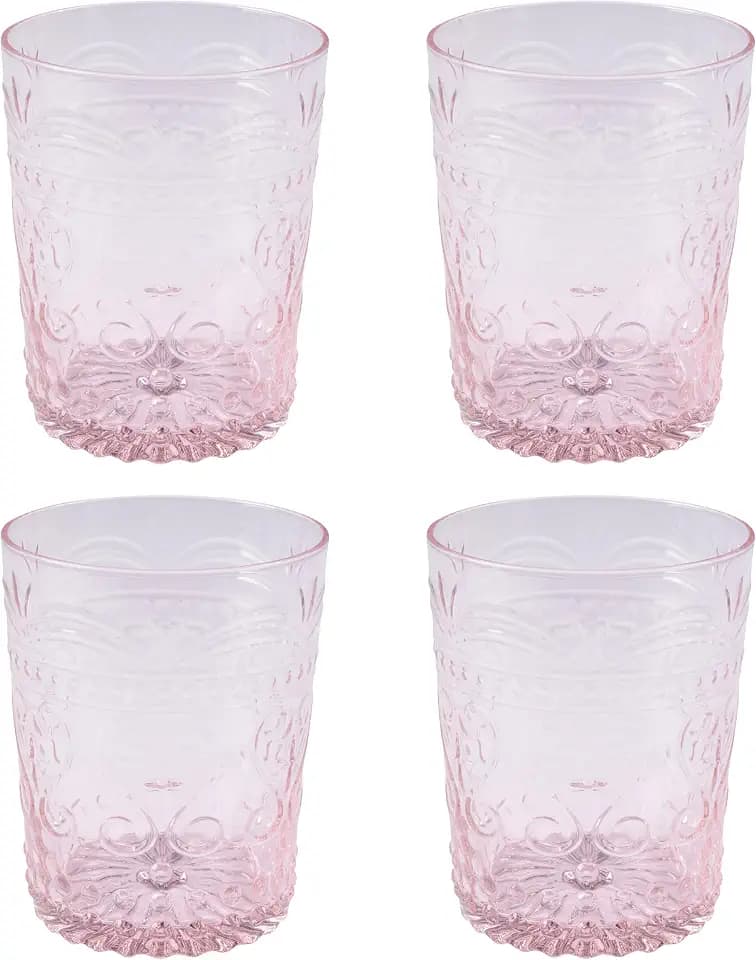 Karma, Somerset Juice Glass Cup 10oz, Vintage Glassware Drinking Cups Set of 4, Cool Pink