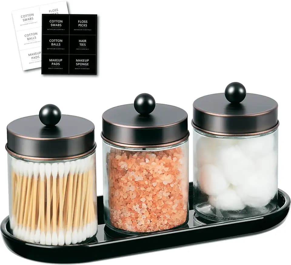 SheeChung 3 Pack Glass Apothecary Jars with Acrylic Vanity Tray