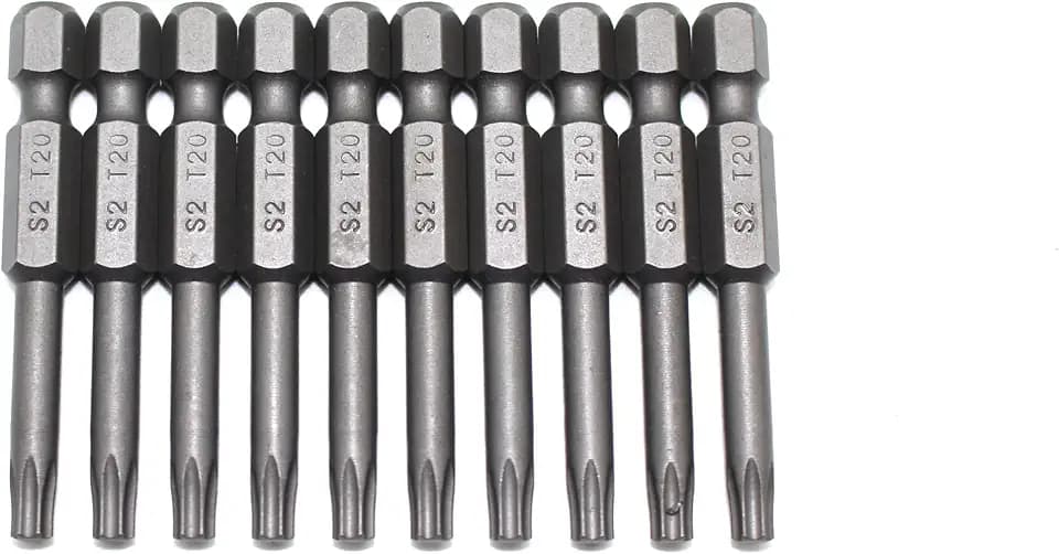 TEMO 10p T20 Torx Star 2" L Screwdriver Bit, Reduced Round Shaft, S2 Steel