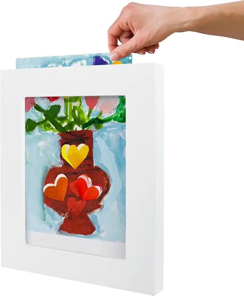 Americanflat 8.5x11 Kids Art Frame - Slide In 8.5x11 Picture Frame Holds 25 Artworks with One Opening and Art Storage - My Mini Masterpiece - Engineered Wood Molding - Changeable Display - White