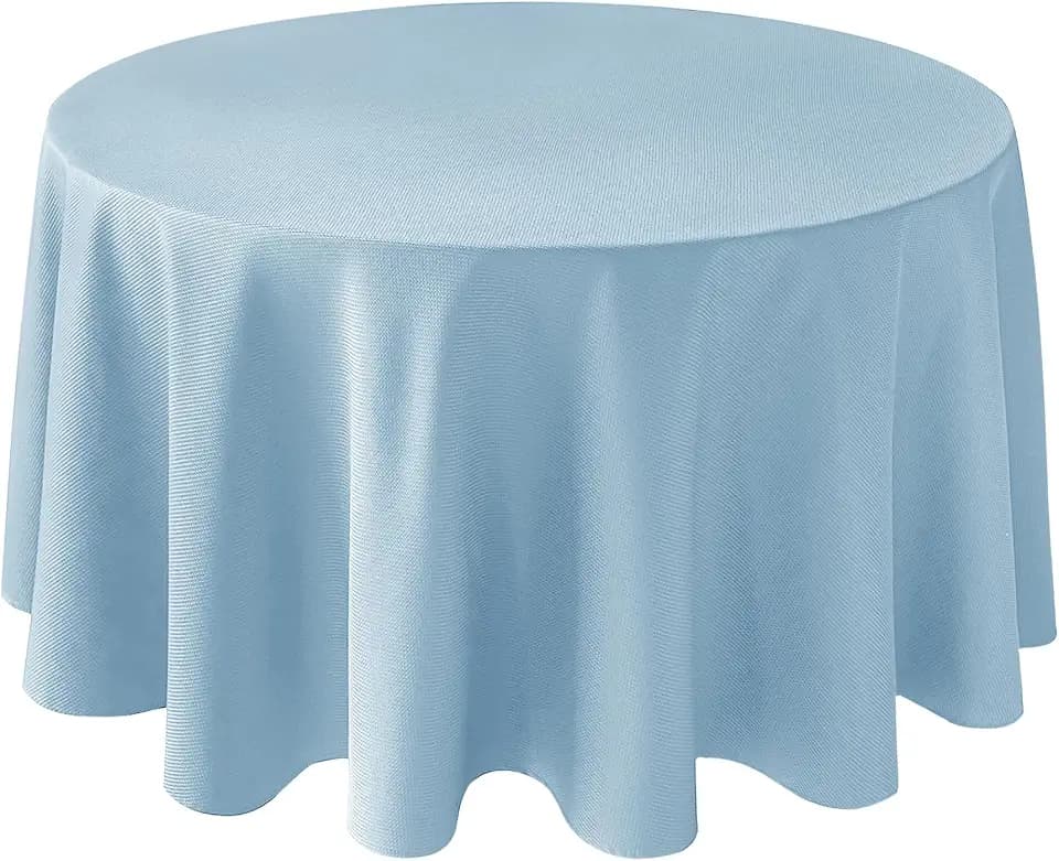 Textured Round Tablecloth 90"-Fabric Spillproof Table Cloths Light Blue